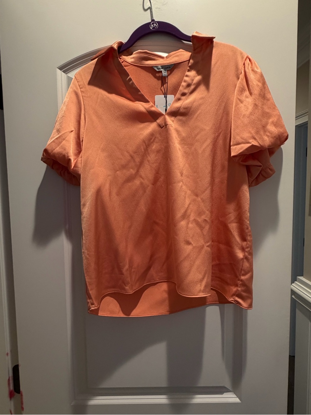 Women's Peach V-Neck Short Sleeve Top